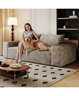 Camel 63" Corduroy Sofa Deep Seat Loveseat No Assembly Required