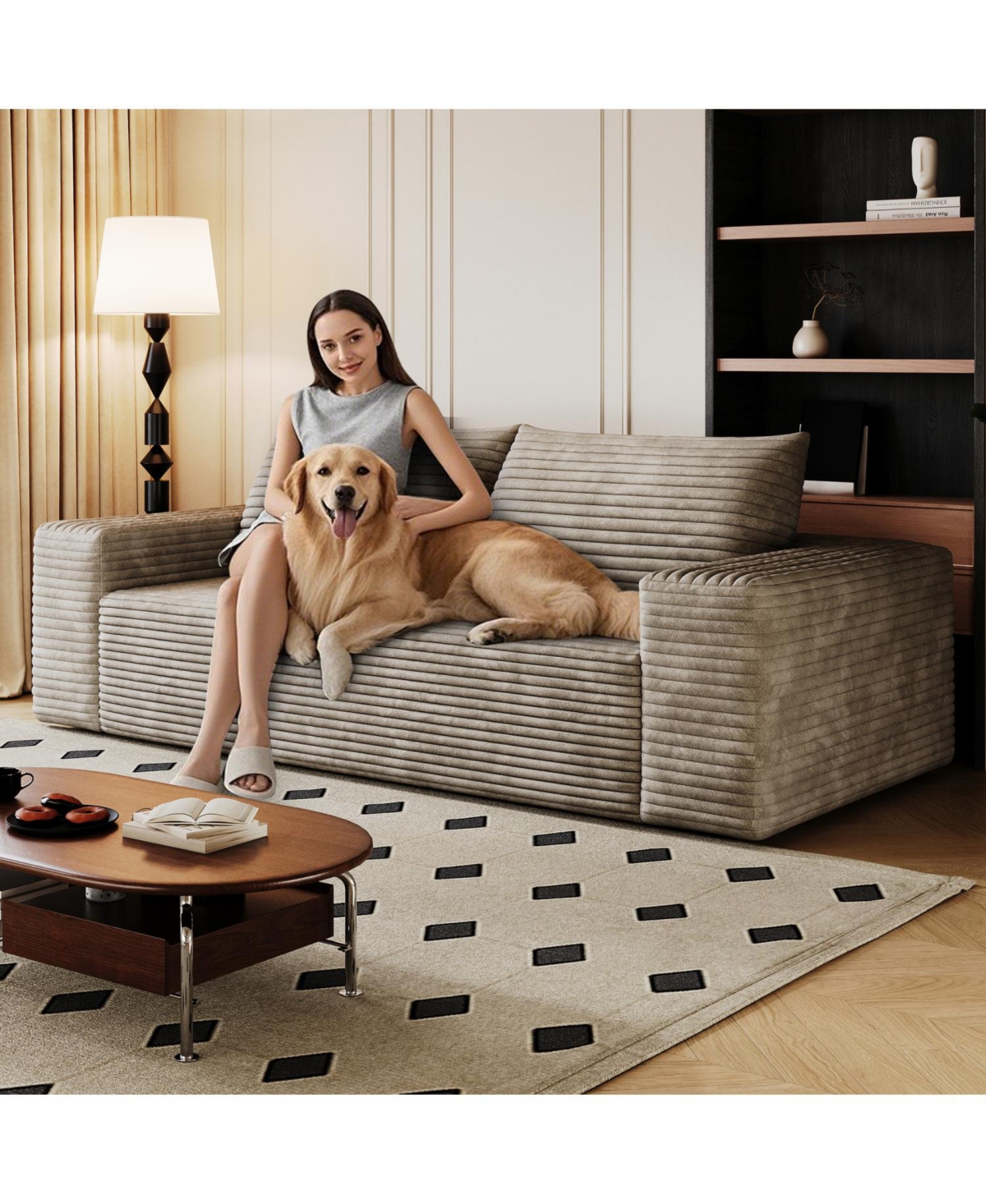 Streamdale Furniture Camel 63" Corduroy Sofa Deep Seat Loveseat No Assembly Required