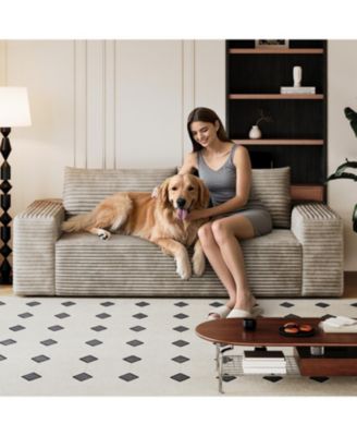 Camel 63" Corduroy Sofa Deep Seat Loveseat No Assembly Required