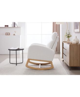 Teddy Fabric Leisure Rocking Chair with Adjustable Footstool White