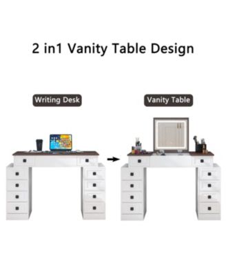  Dimmable LED Vanity Desk with Flip Mirror & Storage