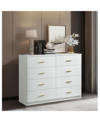 + 8-Drawer + Wood + Modern White Finish + Bedroom Dresser