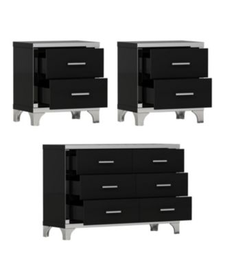  3-Pieces Sets,Dresser and Two Nightstands with Metal Handles and Mirror Decoration, Elegant and