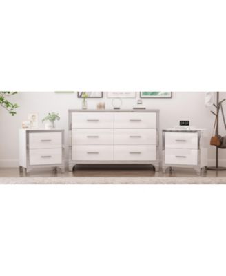  3-Pieces Sets,Dresser and Two Nightstands with Metal Handles and Mirror Decoration, Elegant and