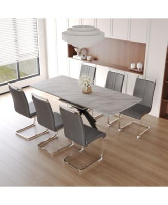 Extendable Dining Table Set for 6-8 with Upholstered Chairs