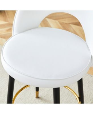 White PU Bar Chairs  Metal Legs Set of 2