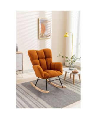050-Teddy Fabric Rocking Gilder Nursery Chair For Living Room Indoor Caramel