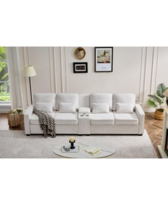 114" Sofa w/ Console, Cupholders, USB Ports, Pillows