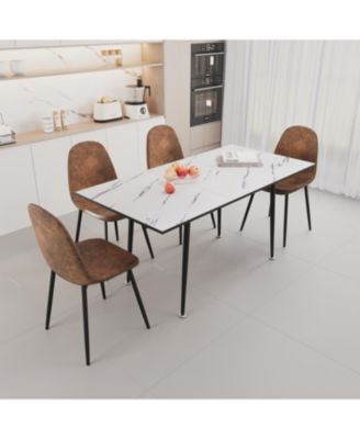 Streamdale Extendable White Dining Table & Brown Suede Chair Set (4-Piece