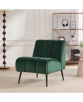 Modern Green Velvet Accent Chair with Black Legs