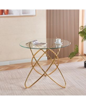  Modern Glass Dining Table with Golden Metal Legs