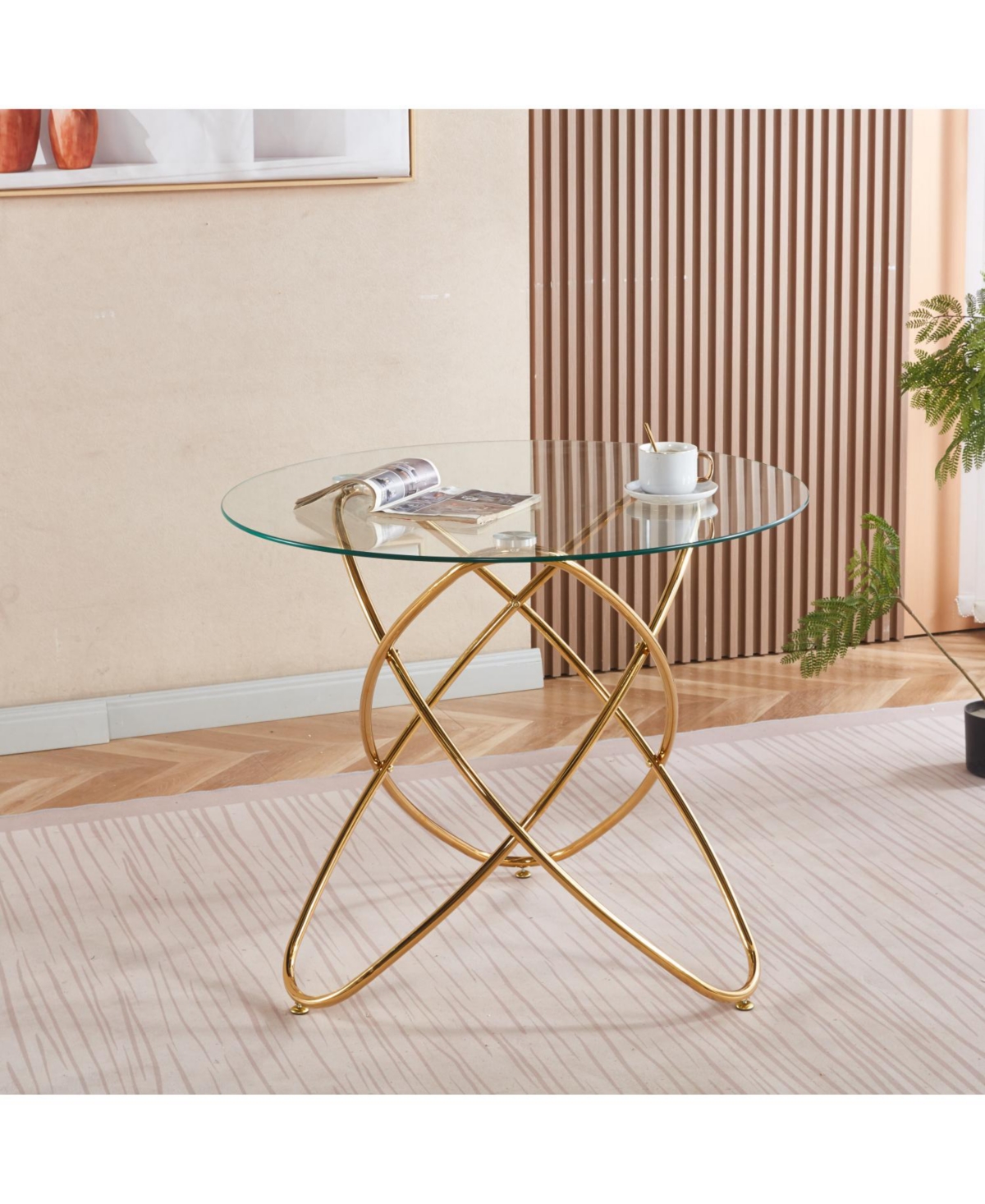Streamdale Furniture Modern Glass Dining Table with Golden Metal Legs