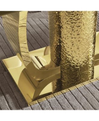  Gold Stainless Steel Dining Table, Black Glass Top