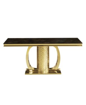  Gold Stainless Steel Dining Table, Black Glass Top