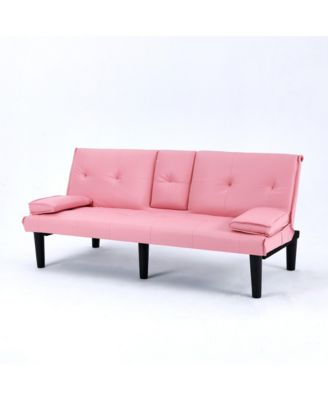 67" PVC Sofa Bed with Foldable Design & Cup Holder