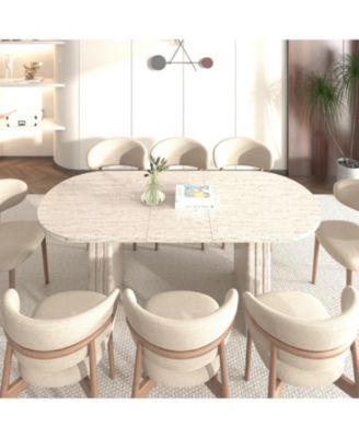  Extendable Oval Dining Table (4-8 People) - Travertine Inspired
