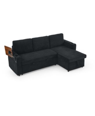 Streamdale Chenille Pull-Out Sofa Bed w/ Table, LED, USB & Cup Holders