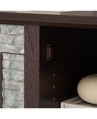 58" Modern TV Stand, 2-Door Storage, Faux Stone Media Console, Cherry