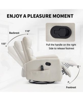 Heat Massage Rocker Swivel Recliner Chair, Beige