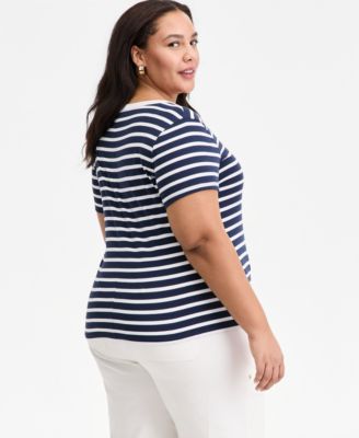 Trendy Plus Size Primavera Stripe Scoop Neck Short-Sleeve T-Shirt