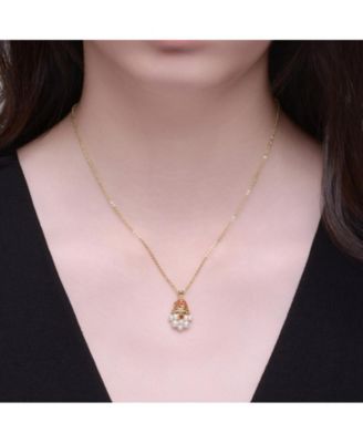 Teens 14K Gold Plated Pearl CZ Whimsical Santa Pendant Necklace