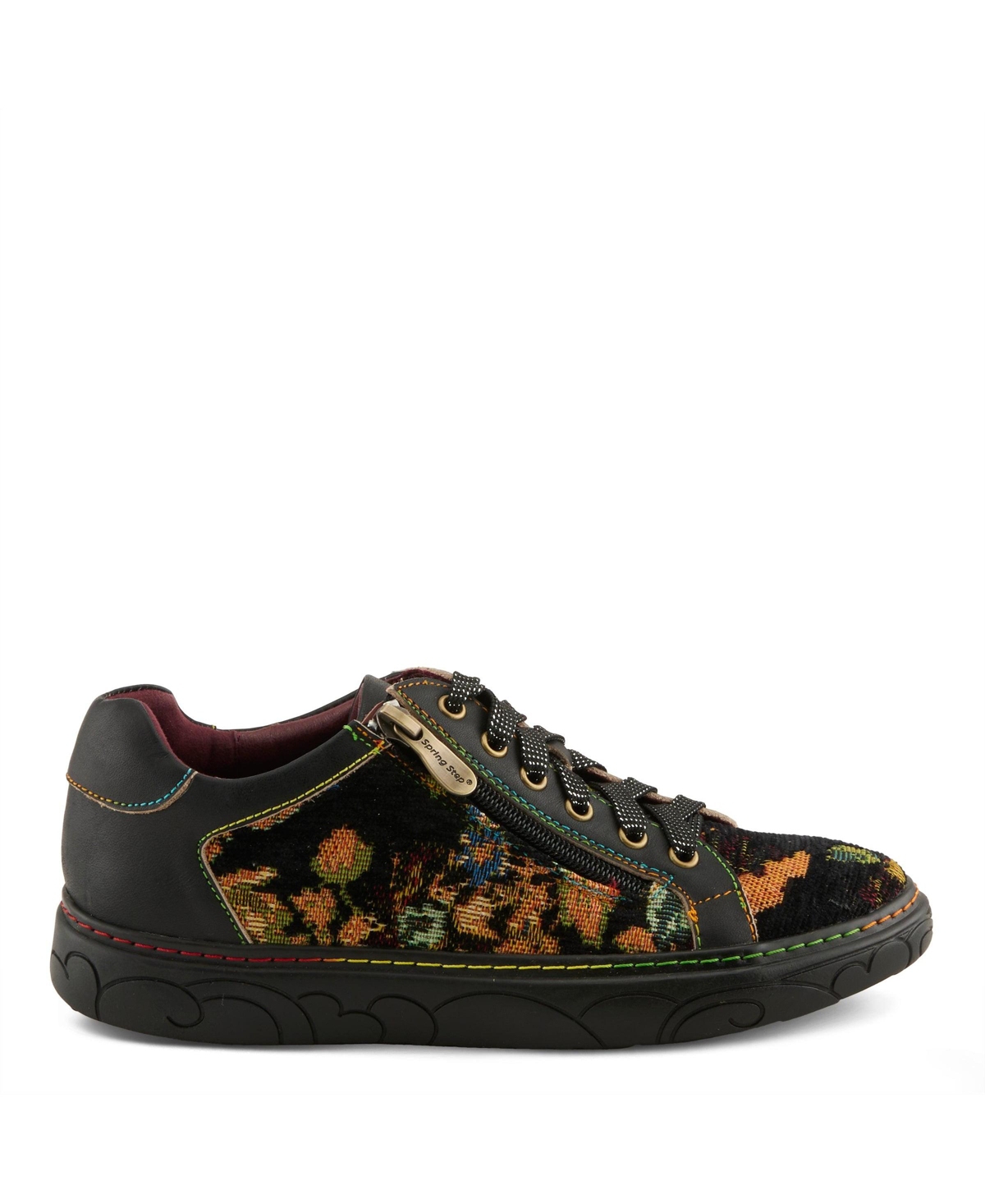 L'Artiste Danli-Fab Fashion Sneakers | Leather & Tapestry Print Lace-Up With Side Zipper