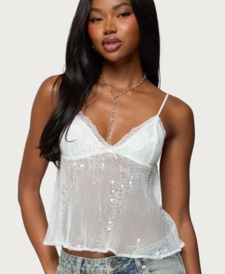 Women's Sequin Sheer Mesh Babydoll Top