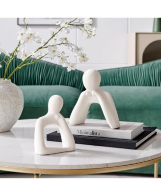 Hans Tanka White Two Piece Thinking Couple Matte Ceramic Sculpture Set
