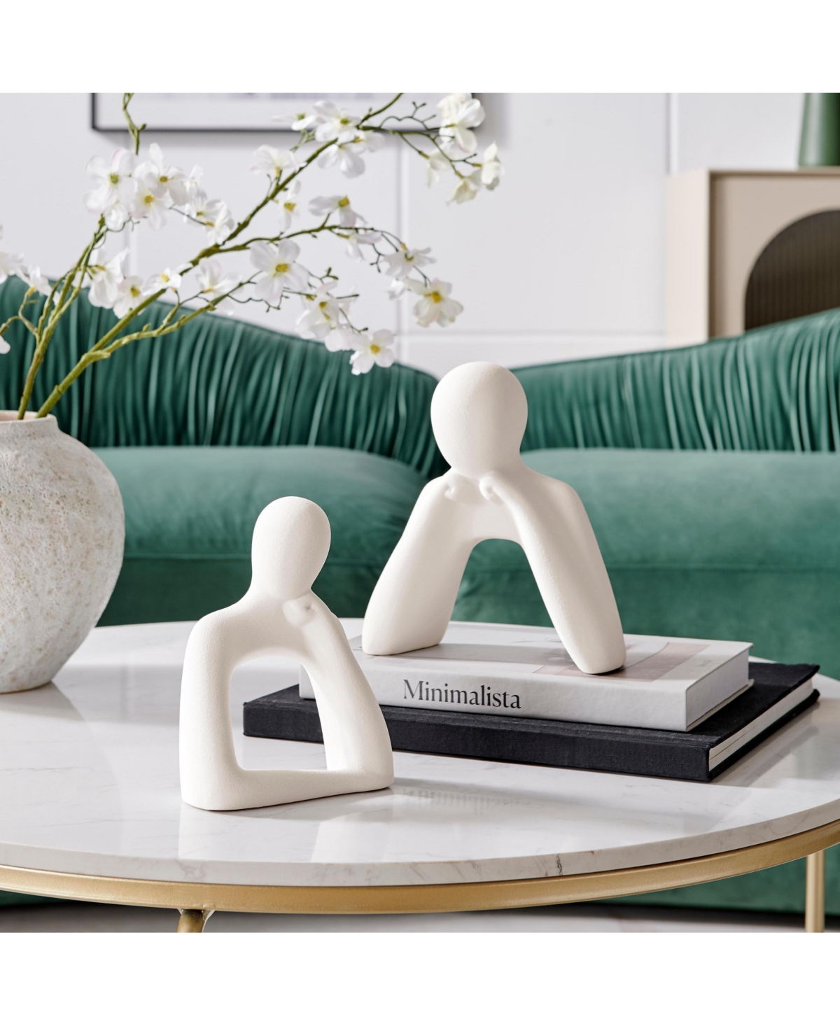 Danya B Hans Tanka White Two Piece Thinking Couple Matte Ceramic Sculpture Set