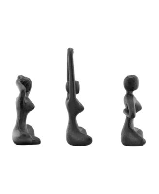 Dark Brown Cast Iron Female Peaceful Yoga Figures Sculptures Set of 3 Poses