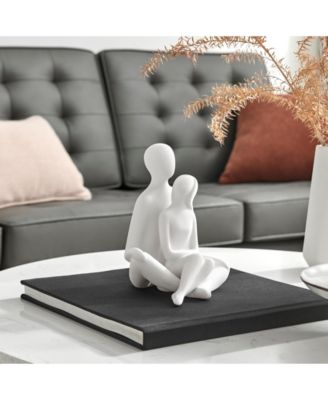 Hans White Abstract Sitting Couple Matte Ceramic Sculpture Set