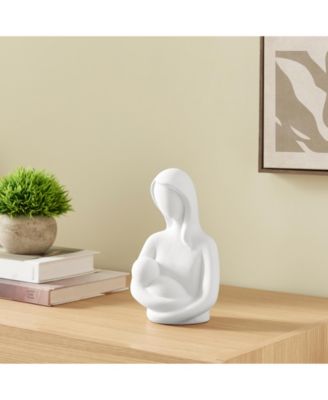 Hans White Abstract Mother Holding Baby Matte Ceramic Sculpture