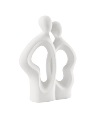 Hans White Abstract Embrace Couple Matte Ceramic Sculpture Set