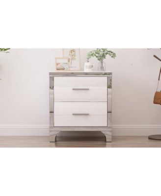 Streamdale Elegant High Gloss Nightstand with Metal Handle,Mirrored Bedside Table with 2 Drawers