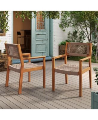 Teak and Rope Dining Chairs (Set of 2) Sleek and Durable for Indoor or Outdoor Use