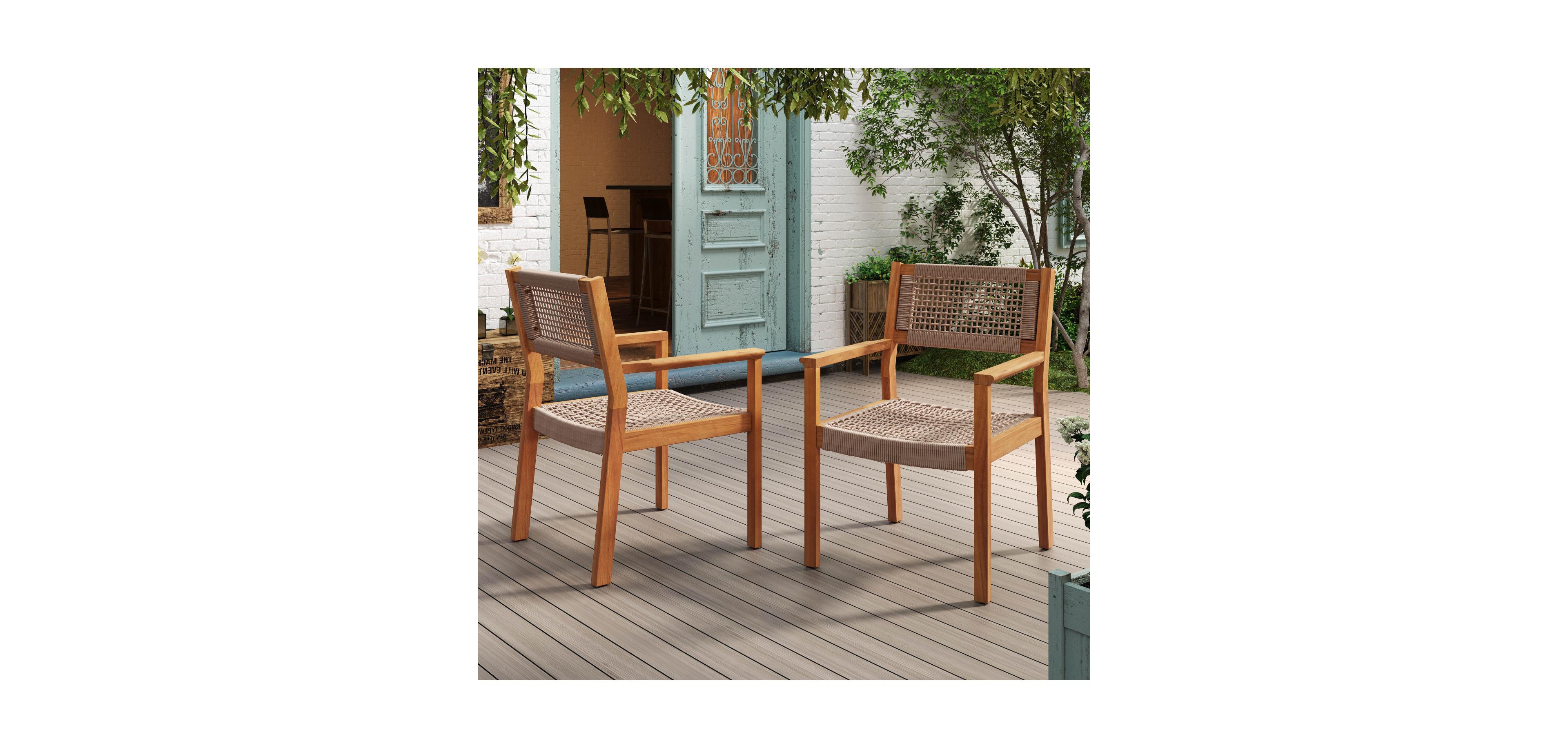 Streamdale Furniture Teak and Rope Dining Chairs (Set of 2) Sleek and Durable for Indoor or Outdoor Use