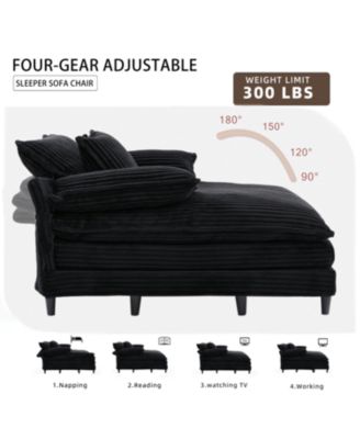 Oversized Corduroy Chaise Lounge Sofa Bed with Pillows - Black