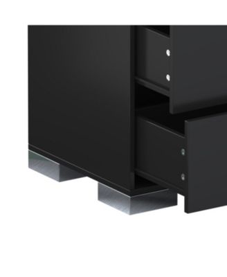 Streamdale Mirrored Nightstand with 2 Drawers, Black