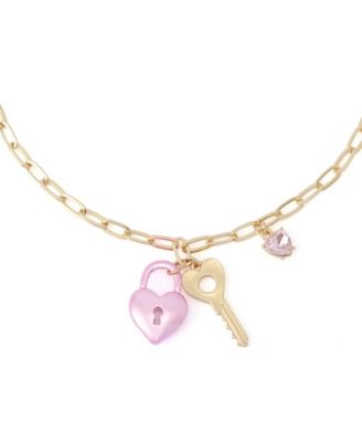 Faux Stone Sweetheart Lock Key Pendant Necklace