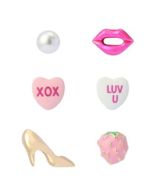Faux Cultivated Pearl Sweetheart Lips 6-Single Stud Earring Set