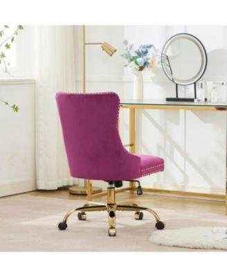 Velvet Office Chair, Tufted, Golden Base, Adjustable, Swivel