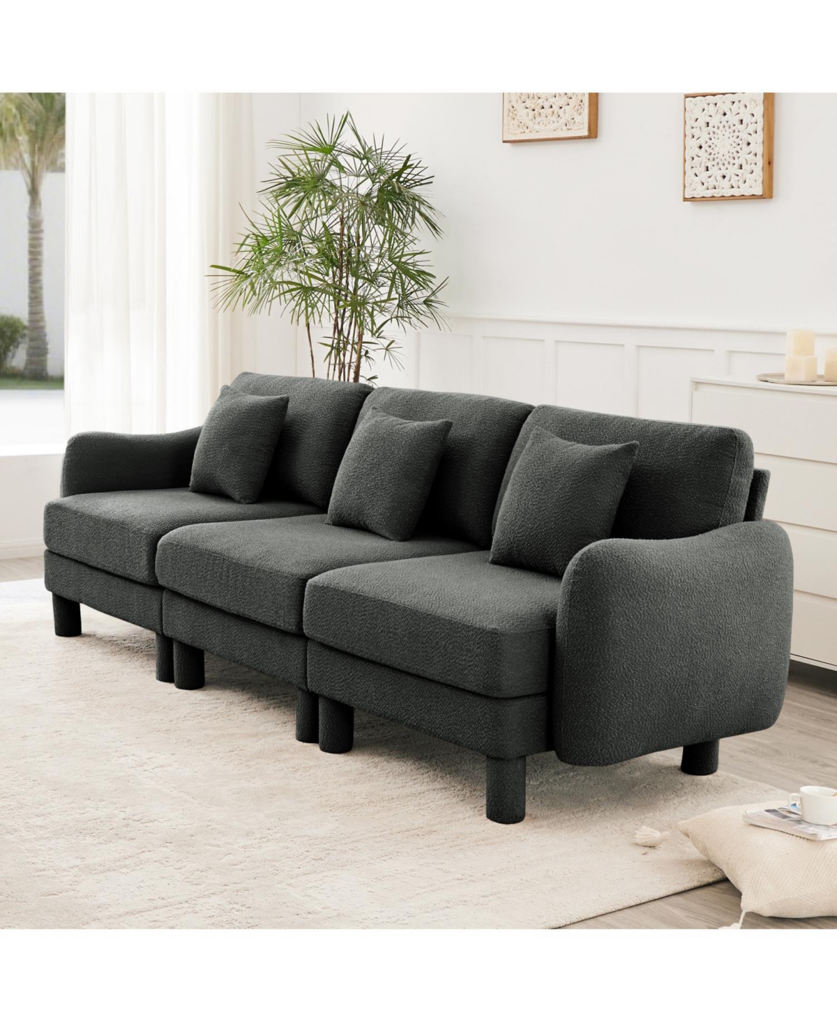 Streamdale Furniture Boucle 3-Seater Sofa with Shell Armrests