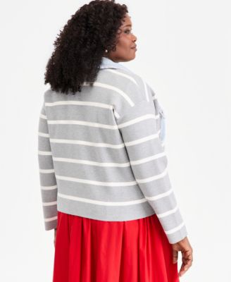 Trendy Plus Size Mixed Media Sweater Jacket