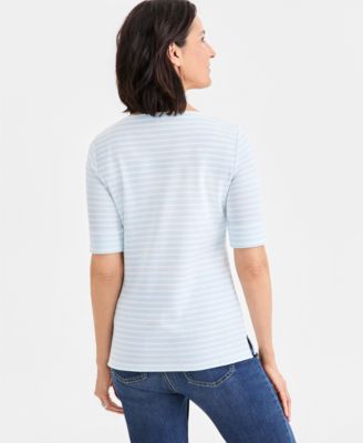 Women's Printed Boat-Neck Elbow-Sleeve Top