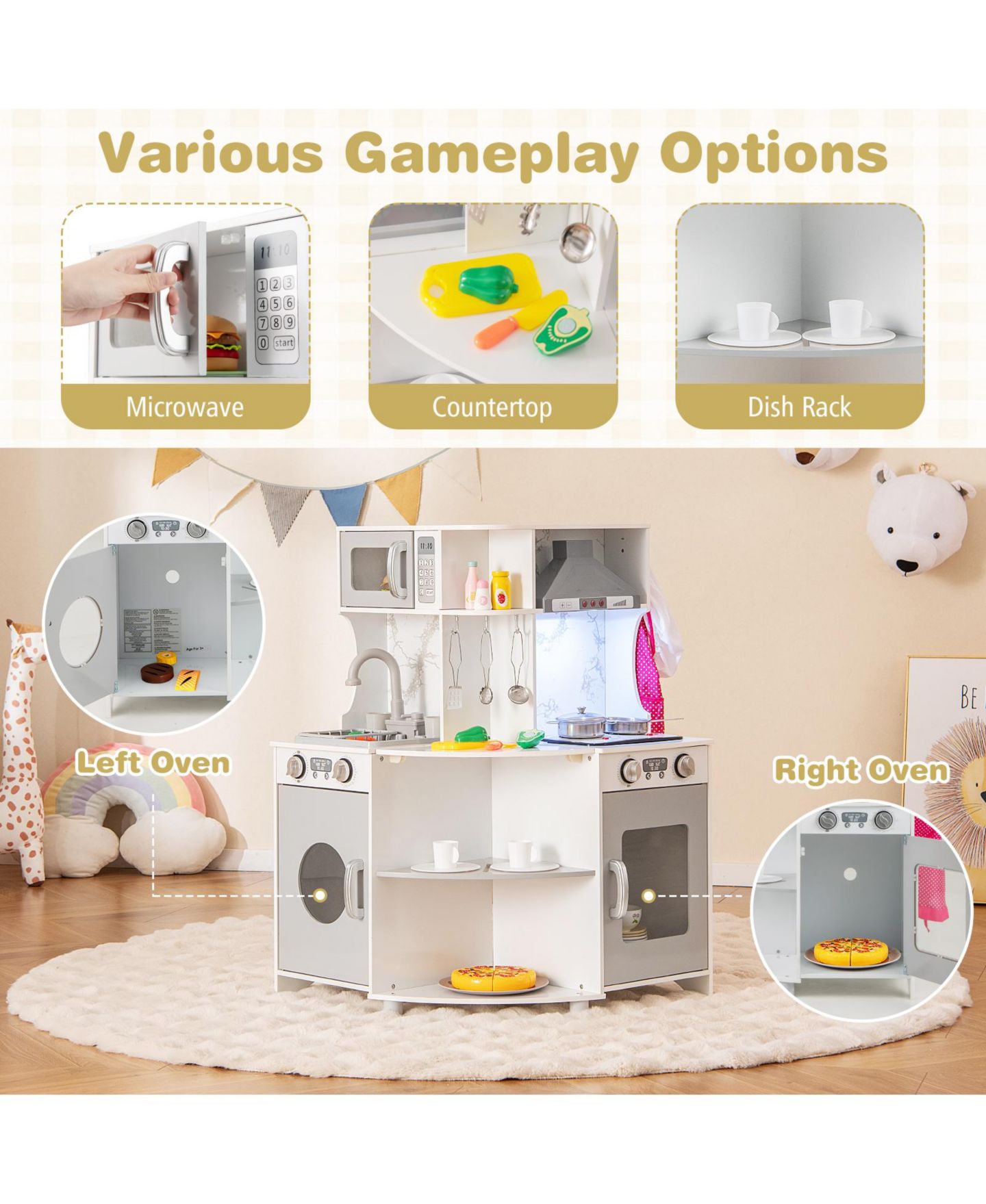 Детская игрушка Gymax Wooden Corner Play Kitchen with Water Circulation, Ages 3+ — фото 10