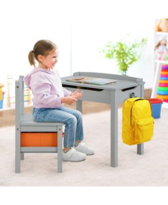 Kids Table and Chair Set Wood Activity Study Desk w/ Storage Drawer Hook