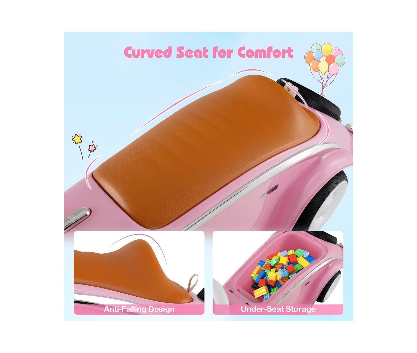 Детская игрушка HONGGE Toddler Ride-On Car with Steering Wheel, Lights and Storage, Ages 1.5-3, цвет: Розовый — фото 11