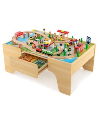 Kids Train Table and Learning Desk with Wooden Train Set Drawer