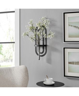 Jacob Modern Black Metal Double Oval Frame Clear Glass Wall Mounted Vase
