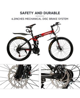 26-Inch Folding Mountain Bike with Shimano 21-Speed, Dual Disc Brakes & Full Suspension for Commuting